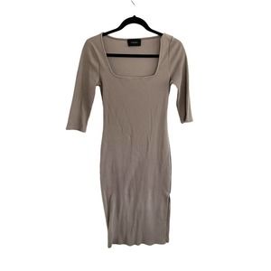 STORIA Tan Ribbed Bodycon Midi Dress Womens Sz Medium